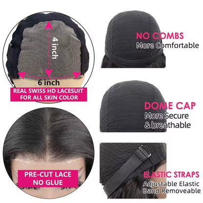  Glueless Wig Human Hair Body Wave 6X4 Lace Closure Glueless Wig Human Hair Ready to Wear Pre Cut Pre Plucked