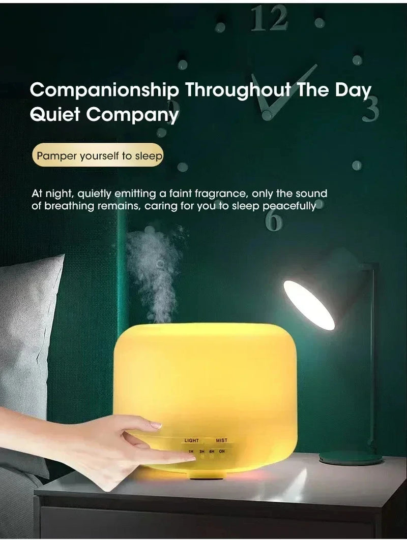 500ML Mini Humidifier USB Wood Grain Aroma Diffuser, Air Humidifier with Colorful Night Lights, Essential Oil Diffuser Machine