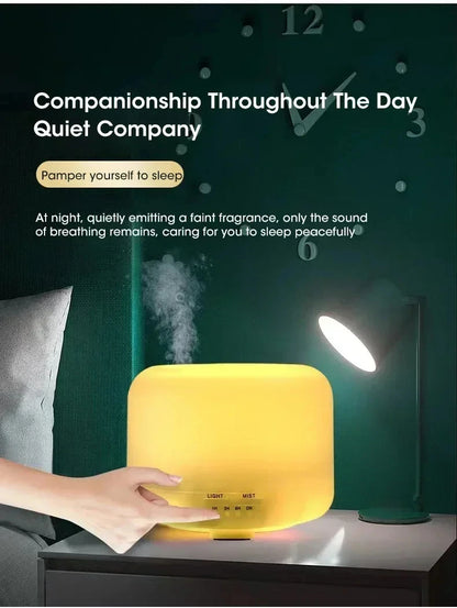 500ML Mini Humidifier USB Wood Grain Aroma Diffuser, Air Humidifier with Colorful Night Lights, Essential Oil Diffuser Machine