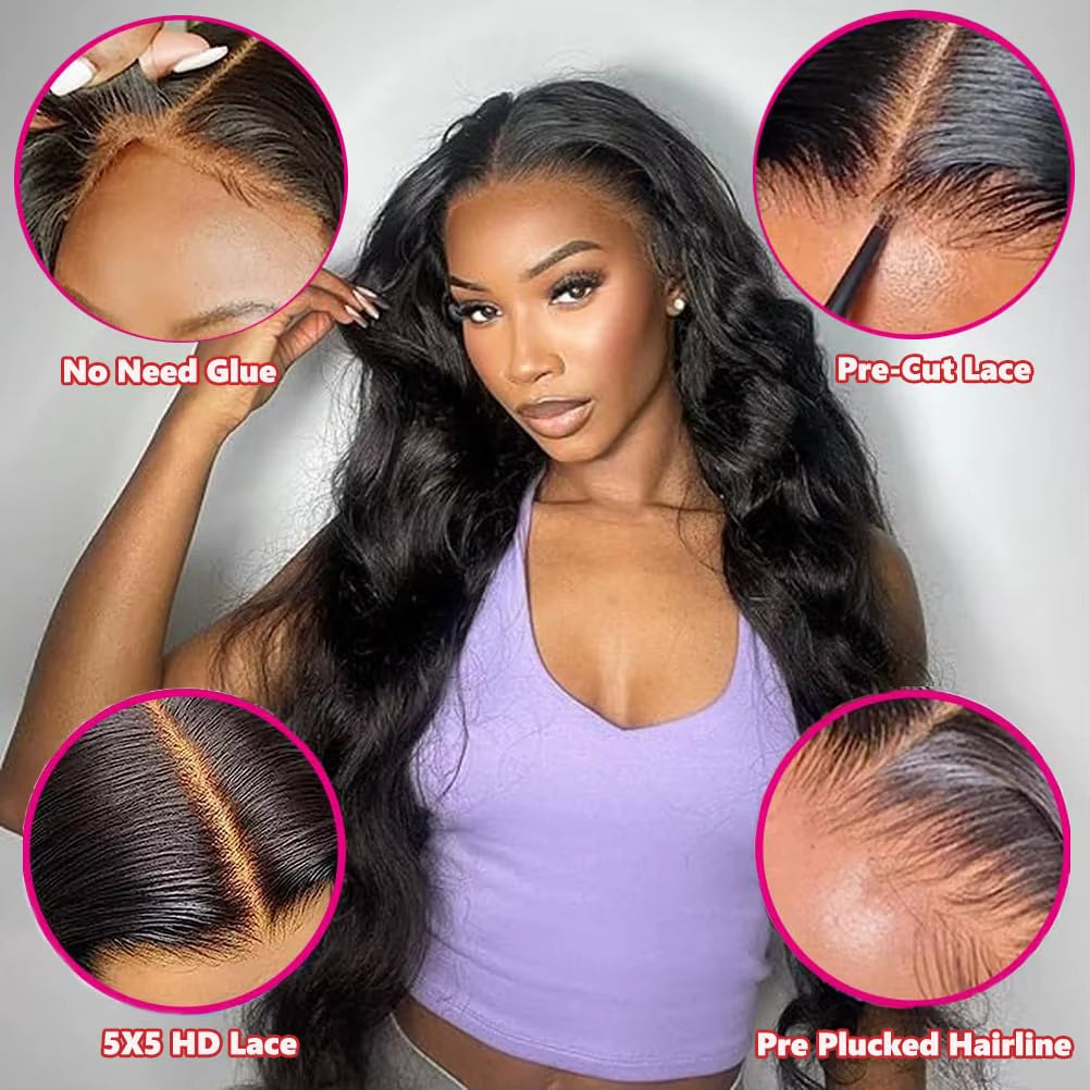  Glueless Wig Human Hair Body Wave 6X4 Lace Closure Glueless Wig Human Hair Ready to Wear Pre Cut Pre Plucked