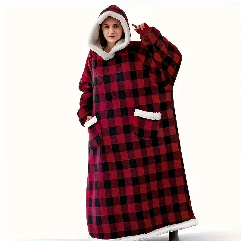 Super Long Flannel Blanket with Sleeves Winter Hoodies Sweatshirt Women Men Pullover Fleece Giant TV Blanket Oversized