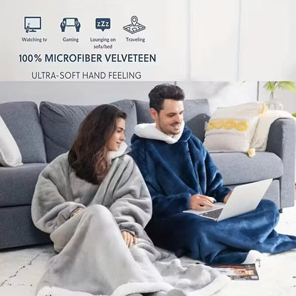 Super Long Flannel Blanket with Sleeves Winter Hoodies Sweatshirt Women Men Pullover Fleece Giant TV Blanket Oversized
