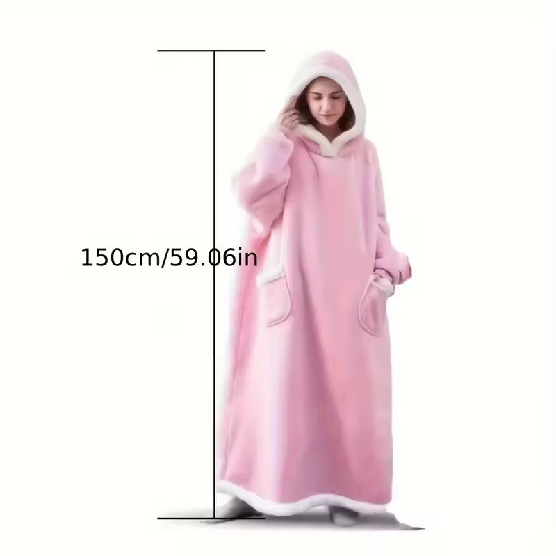 Super Long Flannel Blanket with Sleeves Winter Hoodies Sweatshirt Women Men Pullover Fleece Giant TV Blanket Oversized