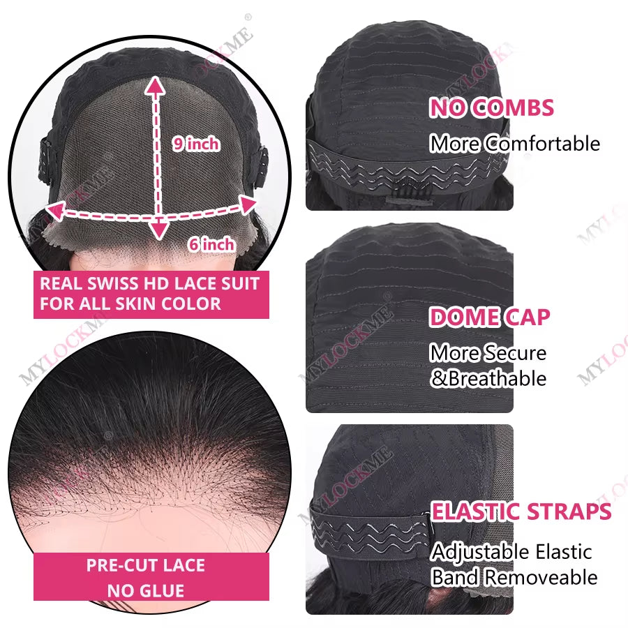 Glueless Wig Human Hair Body Wave 6X4 Lace Closure Glueless Wig Human Hair Ready to Wear Pre Cut Pre Plucked