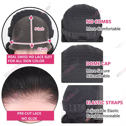  Glueless Wig Human Hair Body Wave 6X4 Lace Closure Glueless Wig Human Hair Ready to Wear Pre Cut Pre Plucked