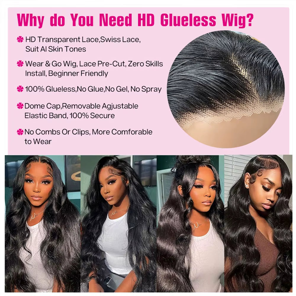  Glueless Wig Human Hair Body Wave 6X4 Lace Closure Glueless Wig Human Hair Ready to Wear Pre Cut Pre Plucked